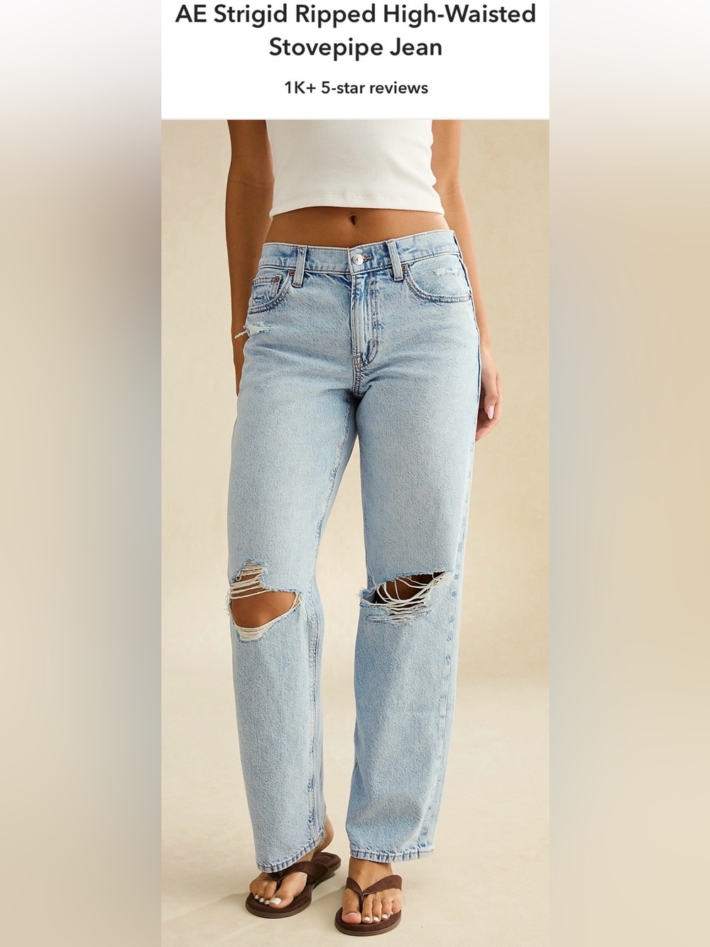 American Eagle Women’s High-Waisted Stove Ripped Light Wash Jeans, Size 4 Short